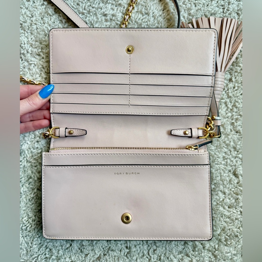 Tory Burch Fleming Flat Wallet Crossbody Shell Pink - Picture 5 of 16